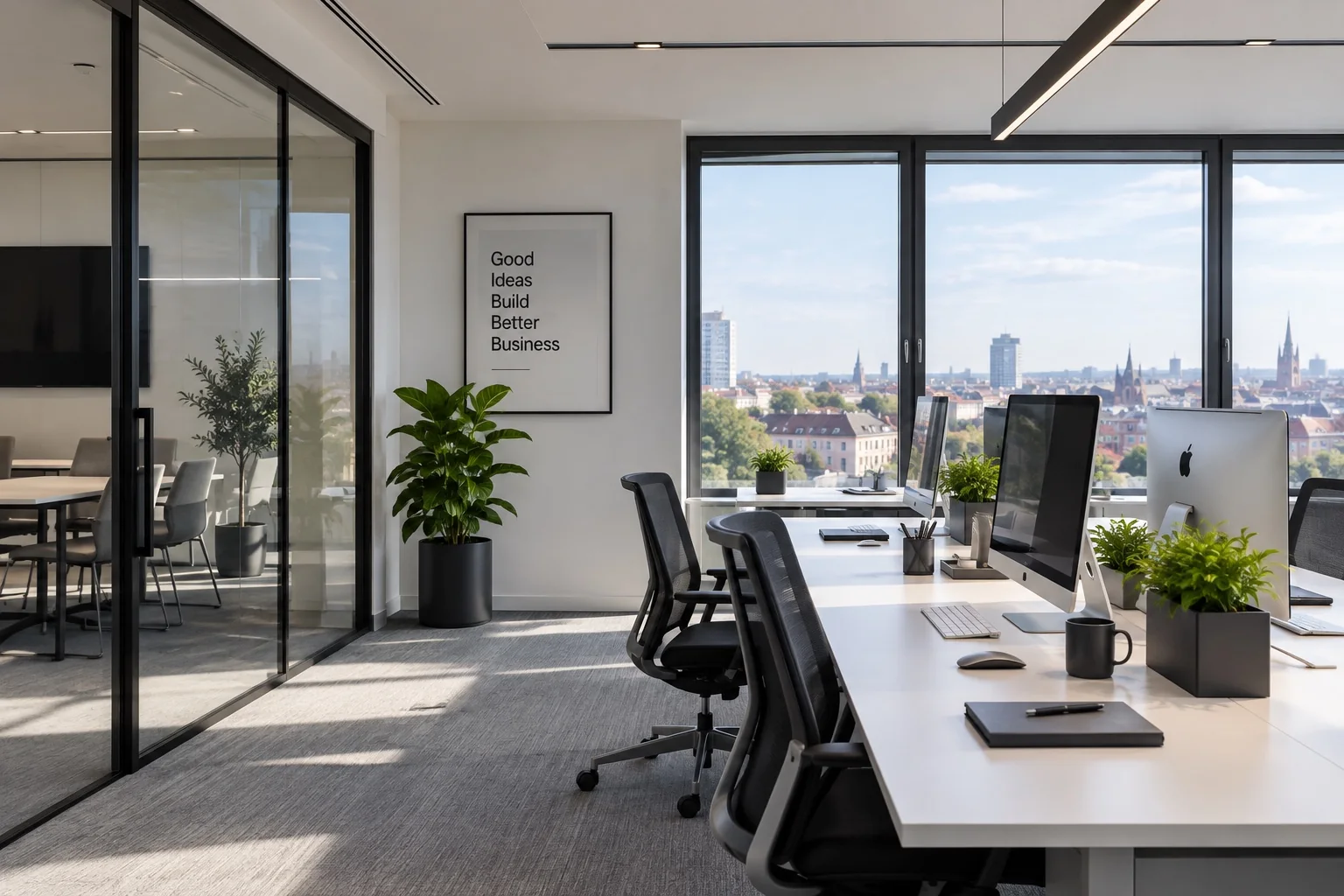 Bright, modern and minimalist office workspace